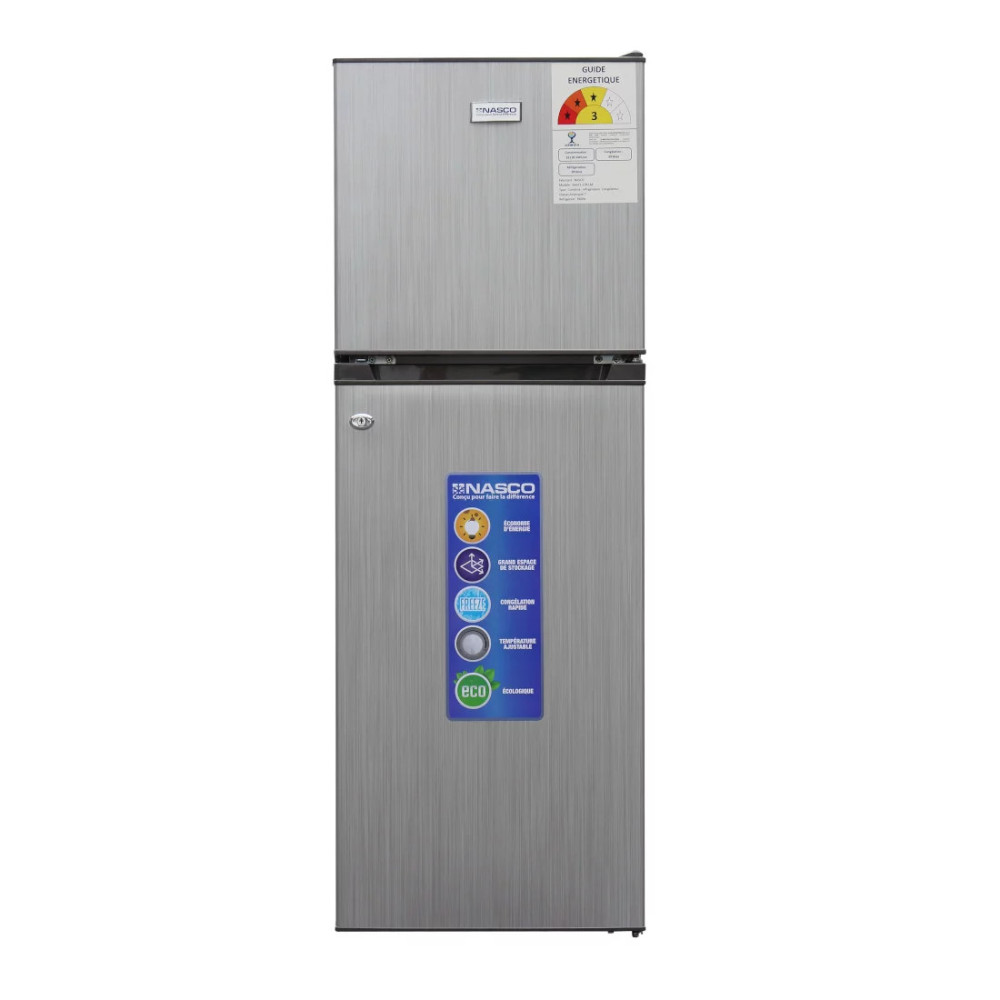 NASCO REFRIGERATEUR DEUX PORTES 138LT NET R600A GRIS ECONOMIE D'ENERGIE- NASF2-258-LM