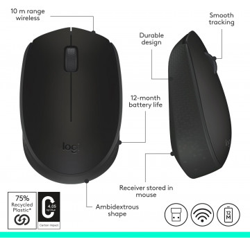 Logitech Souris sans fil Logitech M171 pour PC, Mac, ordinateur portable, 2,4 GHz avec mini-récepteur USB, Suivi optique, Auto