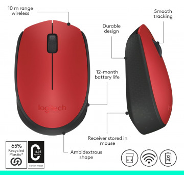 Logitech Souris sans fil Logitech M171 pour PC, Mac, ordinateur portable, 2,4 GHz avec mini-récepteur USB, Suivi optique, Auto