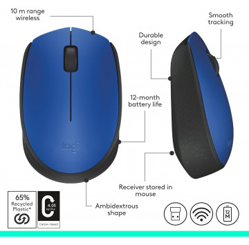 LOGITECH Souris sans fil Logitech M170 pour PC, Mac, ordinateur portable, 2,4 GHz avec mini-récepteur USB